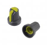 KA483-5 knoflík plastový, průměr 15mm, osa 6mm, černo/žlutý