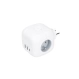 Solight P110C socket splitter cube, 3x 16A + USB A+C, white, switch