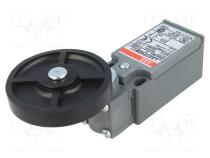 Limit switch  lever R 26,5mm, rubber roller Ø50mm  NO + NC  10A