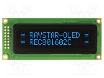 Display  OLED  alphanumeric  16x2  Dim  85x36x10mm  blue  PIN  16