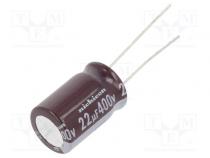 Capacitor  electrolytic  THT  22uF  400VDC  Ø12.5x20mm  Pitch  5mm