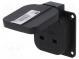 Connector  AC supply  socket  2P+PE  250VAC  16A  black  PIN  3  IP54