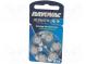 Battery  zinc air (ZnO2)  1.45V  AC675,coin,R1154  640mAh  6pcs.