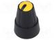 Knob  miniature  plastic  Shaft d  6mm  Ø13x19mm  black  yellow