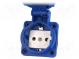 Connector  AC supply  socket  2P+PE  250VAC  16A  blue  PIN  3  IP67