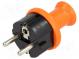 Connector  AC supply  male  plug  2P+PE  230VAC  16A  orange  PIN  3